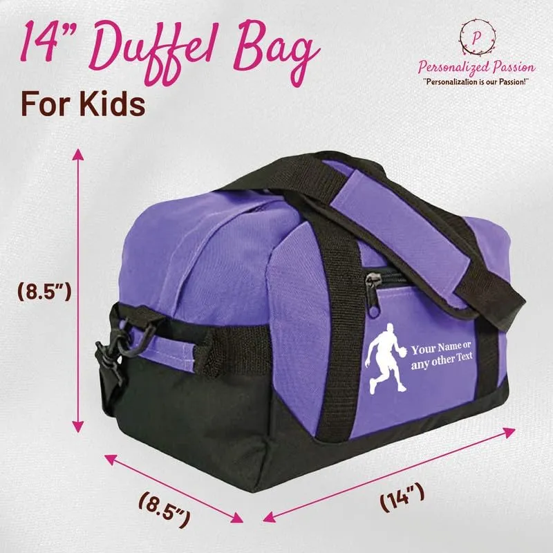 Personalized Passion Small Sports Duffel Bags for Kids - 14” Waterproof Travel Duffle with Embroidered Name & Baseball Design - Gold Two-Toned Kids Weekender Bag for Boys and Girls