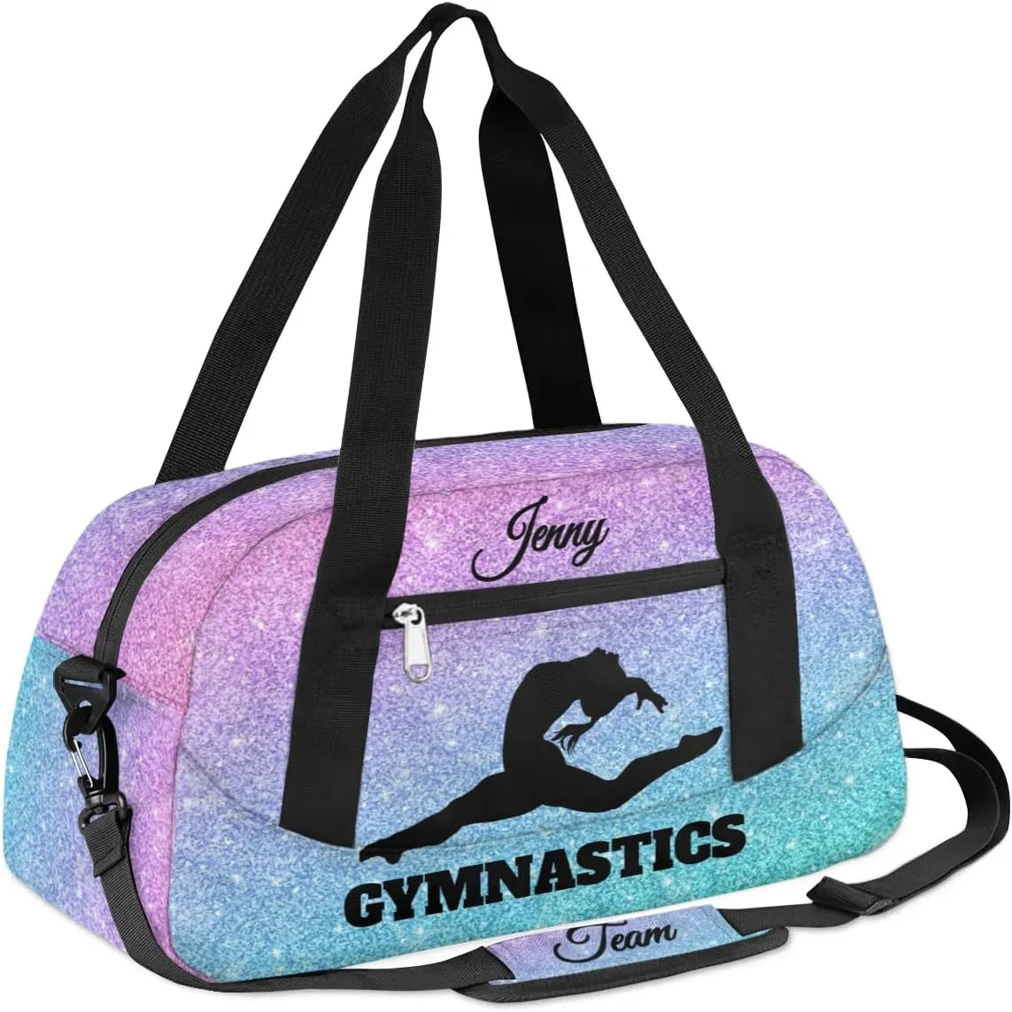 Personalized Sport Dance Bag for Girls, Customized Kids Gymnastics Overnighter Duffle Bag for Gym,Travel Carry on Weekender Bags with Name Team Gifts,Glitter