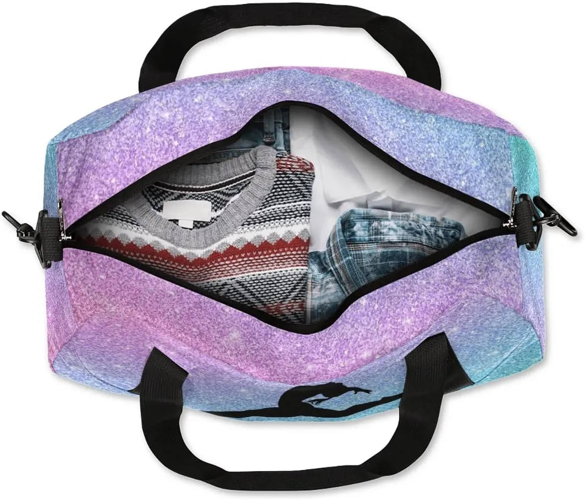 Personalized Sport Dance Bag for Girls, Customized Kids Gymnastics Overnighter Duffle Bag for Gym,Travel Carry on Weekender Bags with Name Team Gifts,Glitter