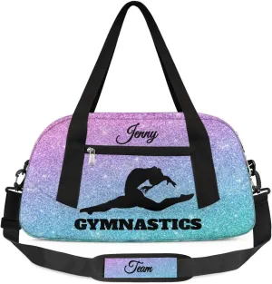 Personalized Sport Dance Bag for Girls, Customized Kids Gymnastics Overnighter Duffle Bag for Gym,Travel Carry on Weekender Bags with Name Team Gifts,Glitter