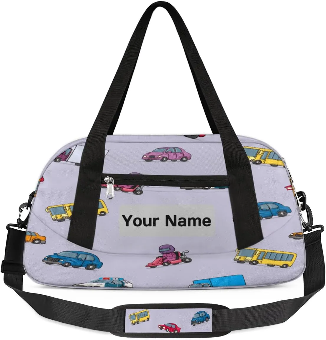 Personalized Sports Duffel Bag for Kids, Custom Dance Bag Gym Bag for Girls, Weekender Bags Travel Duffle Bag for Boys, Cartoon Cars Themed