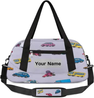 Personalized Sports Duffel Bag for Kids, Custom Dance Bag Gym Bag for Girls, Weekender Bags Travel Duffle Bag for Boys, Cartoon Cars Themed