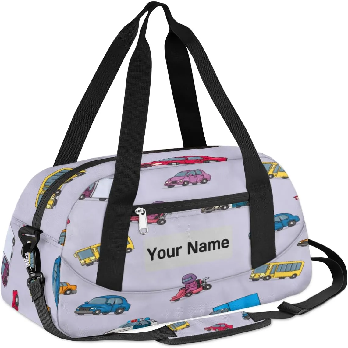Personalized Sports Duffel Bag for Kids, Custom Dance Bag Gym Bag for Girls, Weekender Bags Travel Duffle Bag for Boys, Cartoon Cars Themed