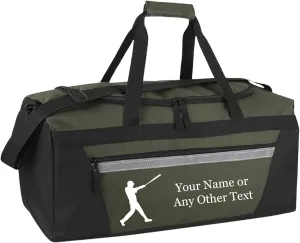 Personalized Sports Duffel Bags for Men and Women - 22” Customized Travel Duffle with Name & Baseball Design - Water Resistant Two-Toned Overnight Weekender Bag - Army Green
