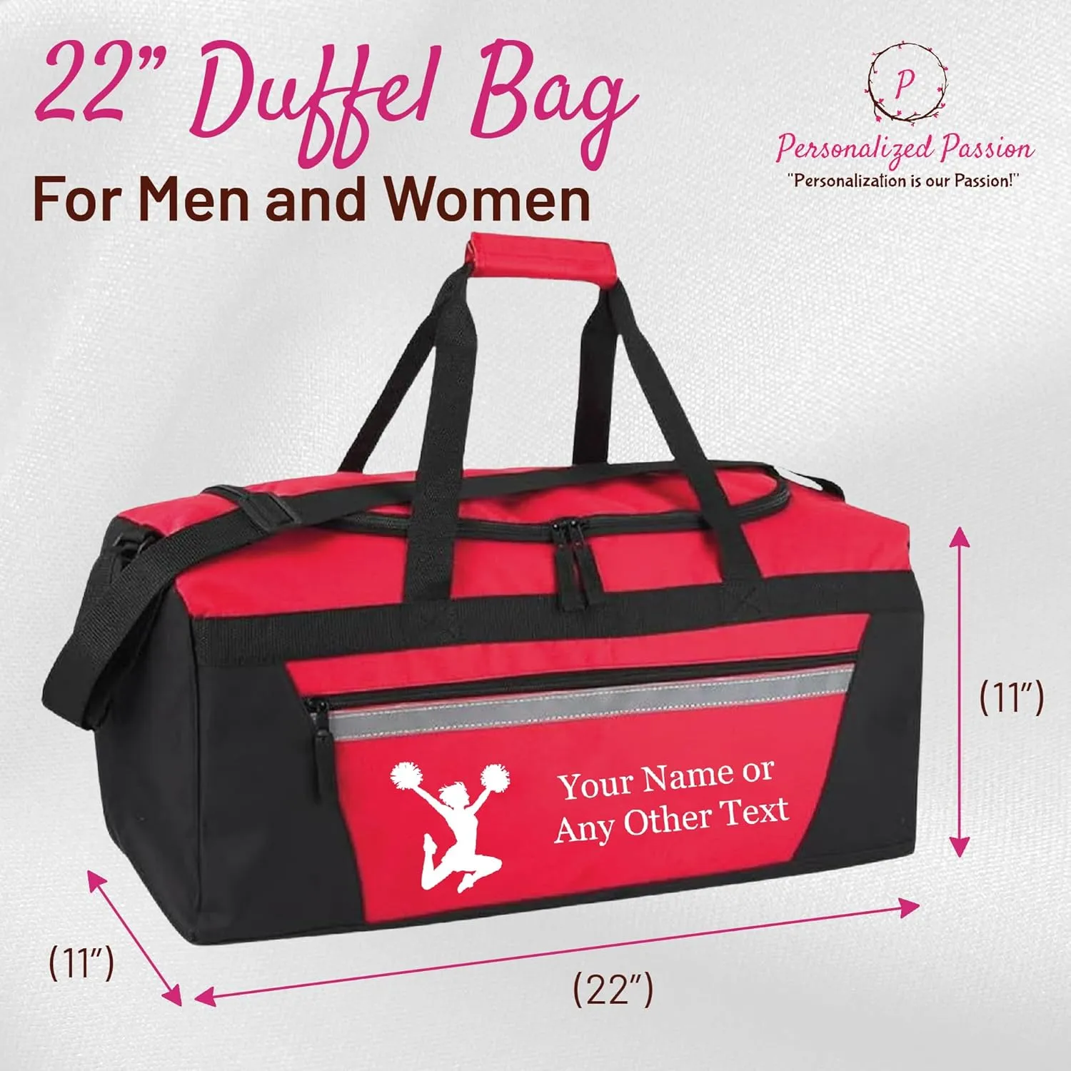 Personalized Sports Duffel Bags for Men and Women - 22” Customized Travel Duffle with Name & Baseball Design - Water Resistant Two-Toned Overnight Weekender Bag - Army Green