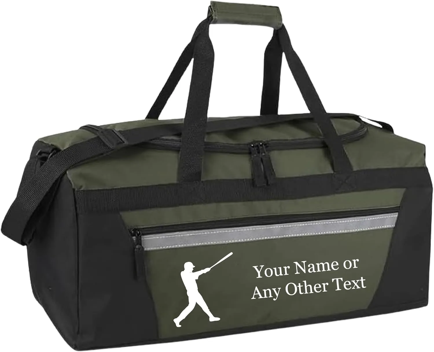 Personalized Sports Duffel Bags for Men and Women - 22” Customized Travel Duffle with Name & Baseball Design - Water Resistant Two-Toned Overnight Weekender Bag - Army Green