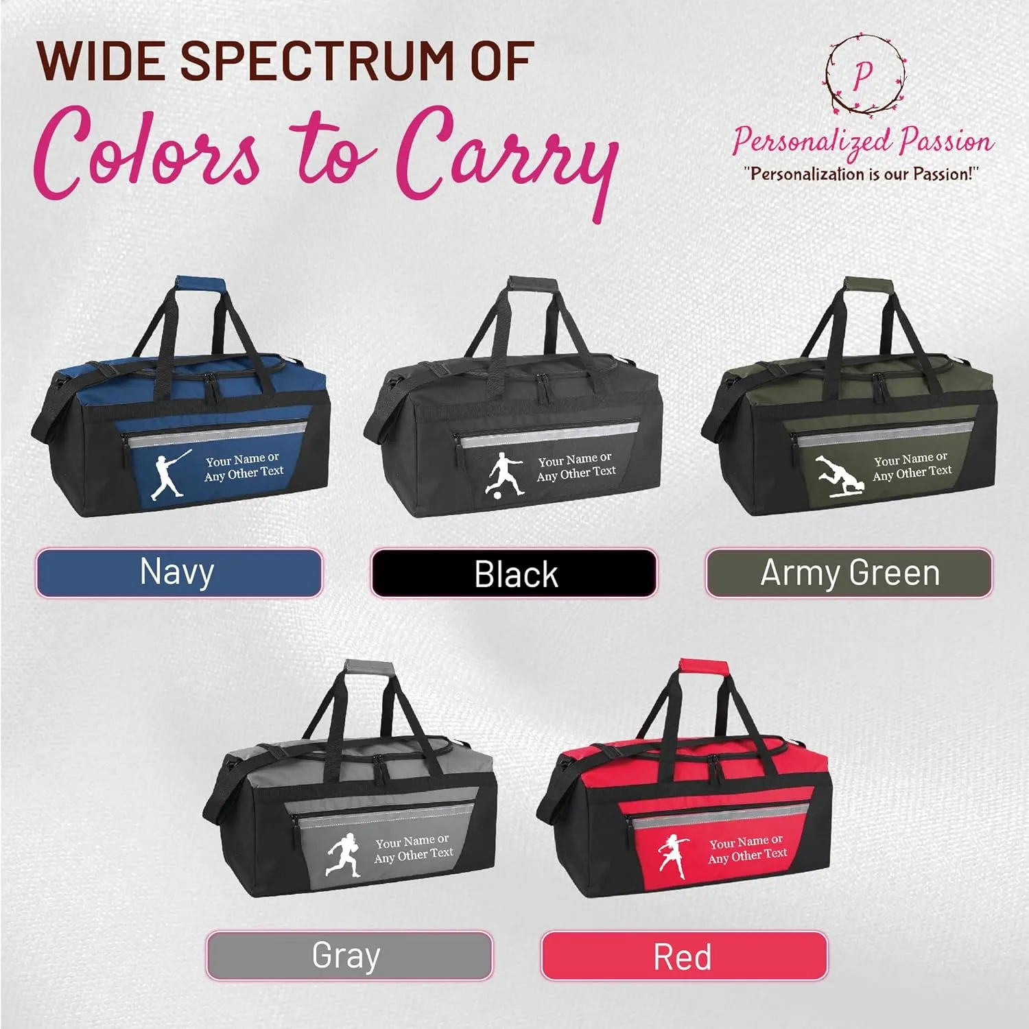 Personalized Sports Duffel Bags for Men and Women - 22” Customized Travel Duffle with Name & Baseball Design - Water Resistant Two-Toned Overnight Weekender Bag - Black