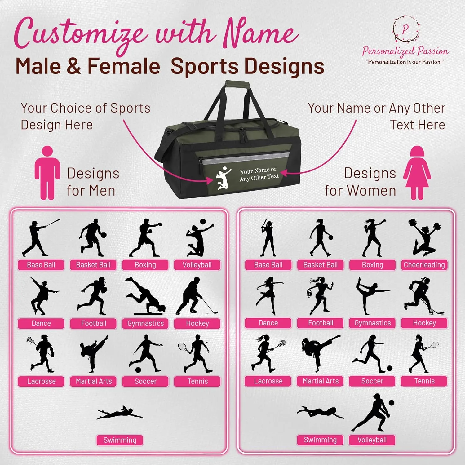 Personalized Sports Duffel Bags for Men and Women - 22” Customized Travel Duffle with Name & Baseball Design - Water Resistant Two-Toned Overnight Weekender Bag - Black