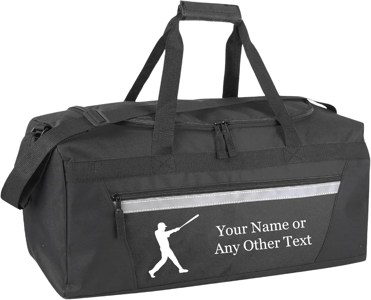 Personalized Sports Duffel Bags for Men and Women - 22” Customized Travel Duffle with Name & Baseball Design - Water Resistant Two-Toned Overnight Weekender Bag - Black