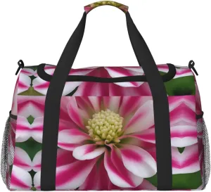 Pink and White Flower print Personal Item Bag Carry on Bag Underseat Travel Duffel Bags Gym Carry On Sports Bags