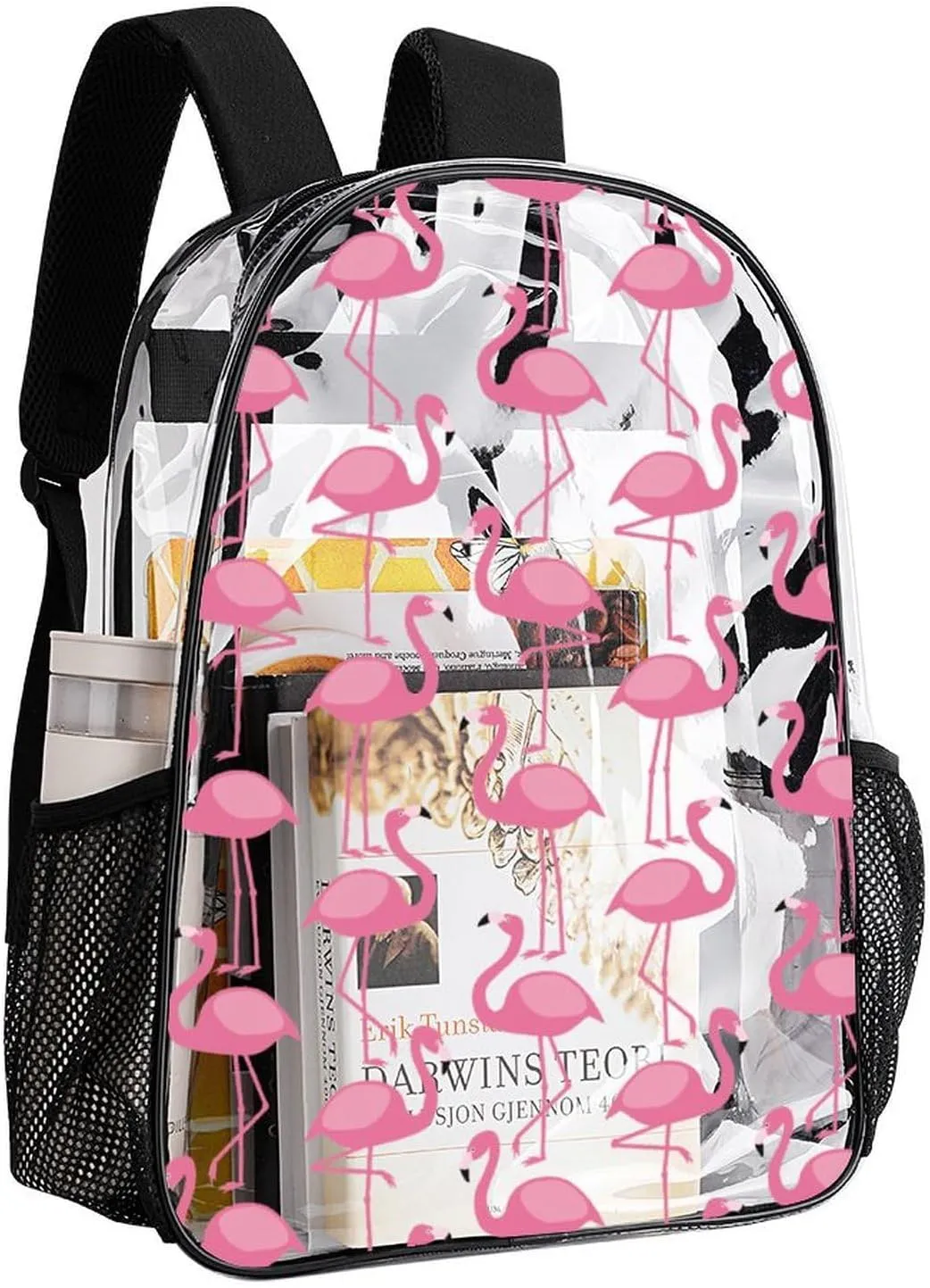 Pink Flamingo Pattern Clear Backpack with Padded Straps