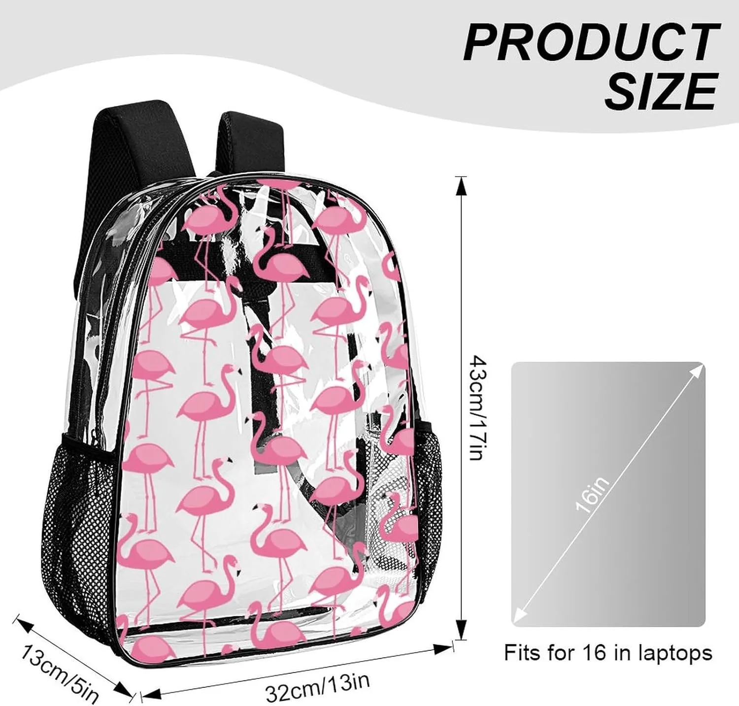 Pink Flamingo Pattern Clear Backpack with Padded Straps