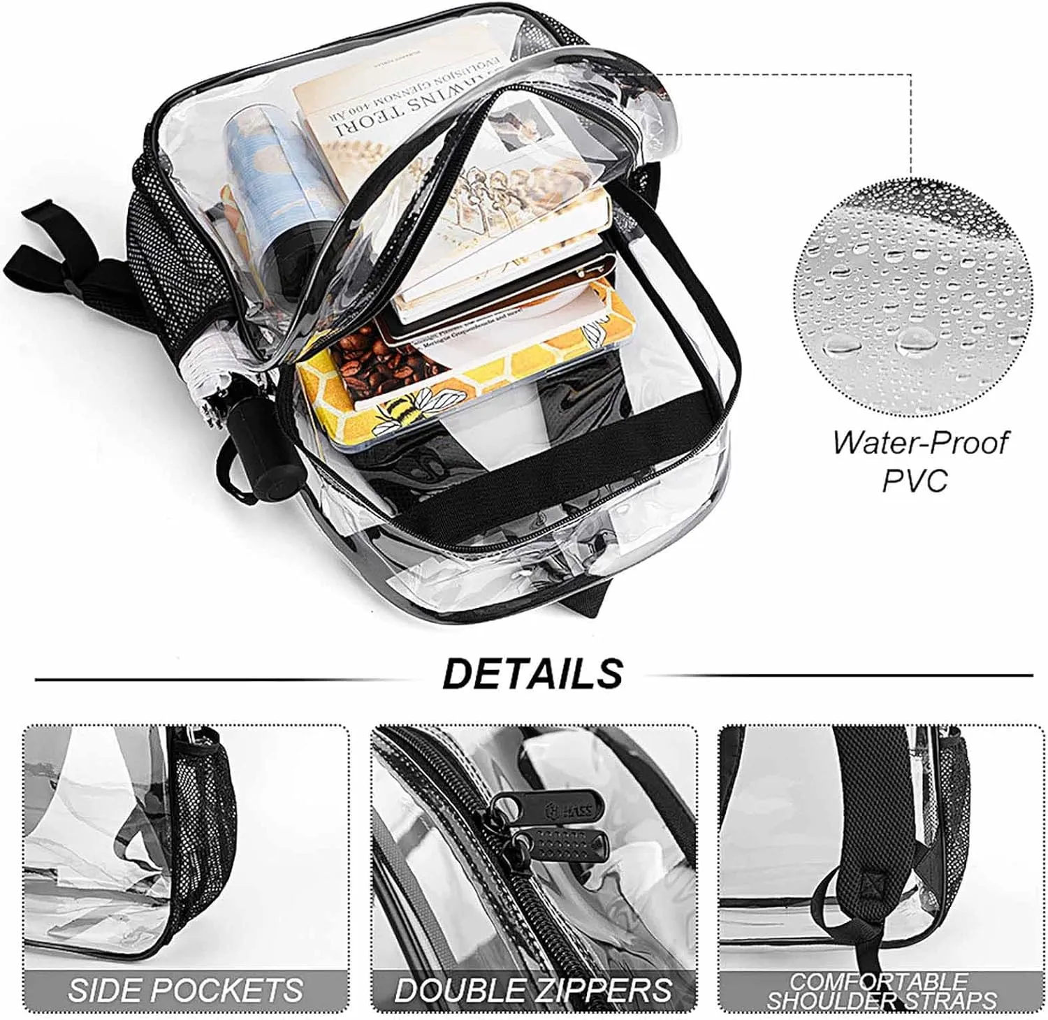 Pink Flamingo Pattern Clear Backpack with Padded Straps