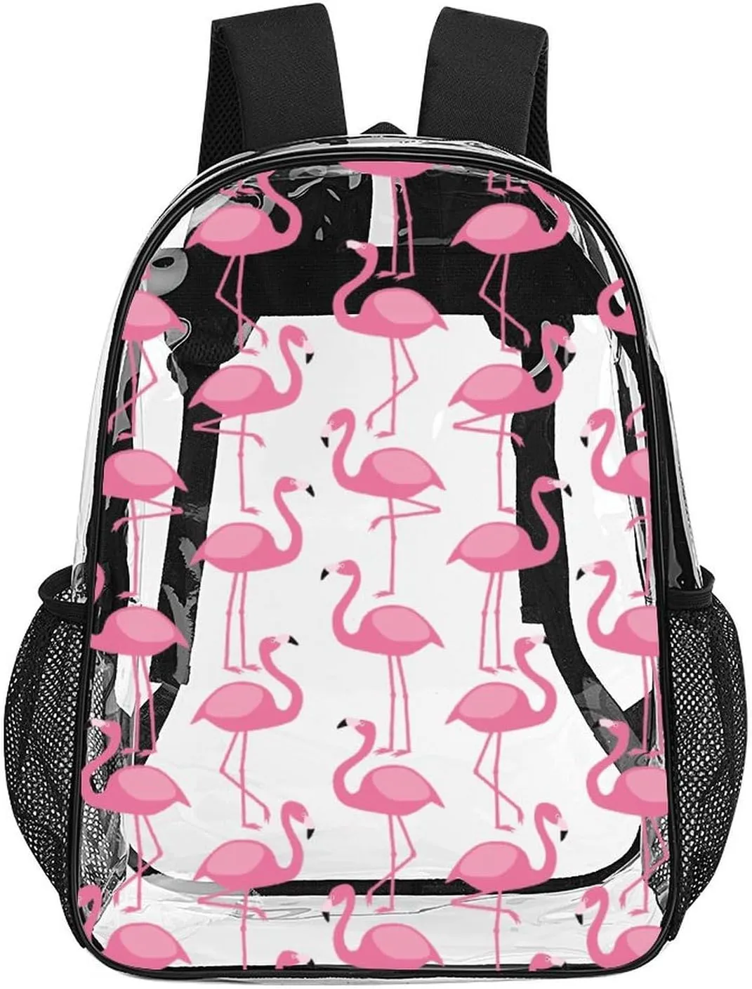 Pink Flamingo Pattern Clear Backpack with Padded Straps