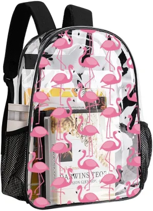 Pink Flamingo Pattern Clear Backpack with Padded Straps