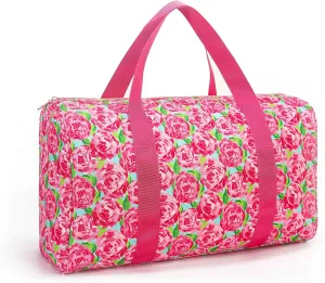 Pink rose flower print duffel bag