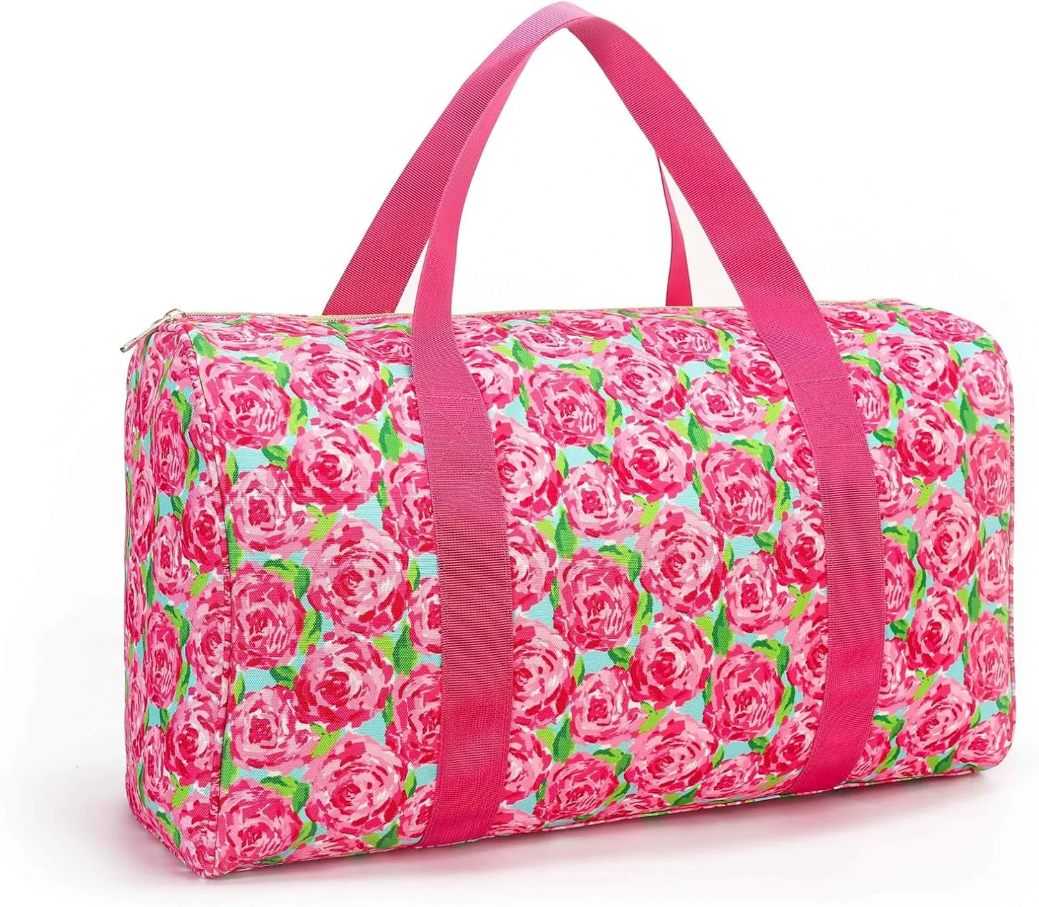 Pink rose flower print duffel bag