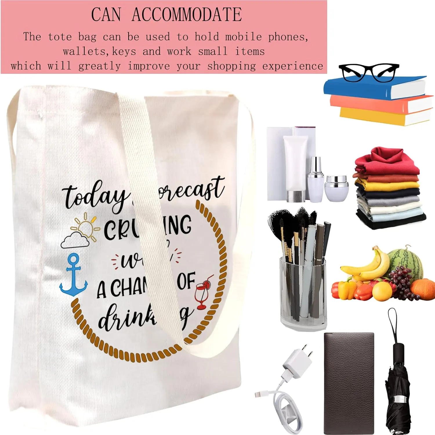 POFULL Cruise Themed Gift Bag - Cocktails, Friends & Groups Cruising Tote