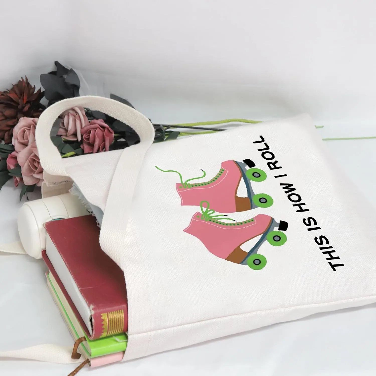POFULL Roller Skater Gift Roller Skating Lover Tote Bag This Is How I Roll Cosmetic Bag (Roller Skater Tote Bag)
