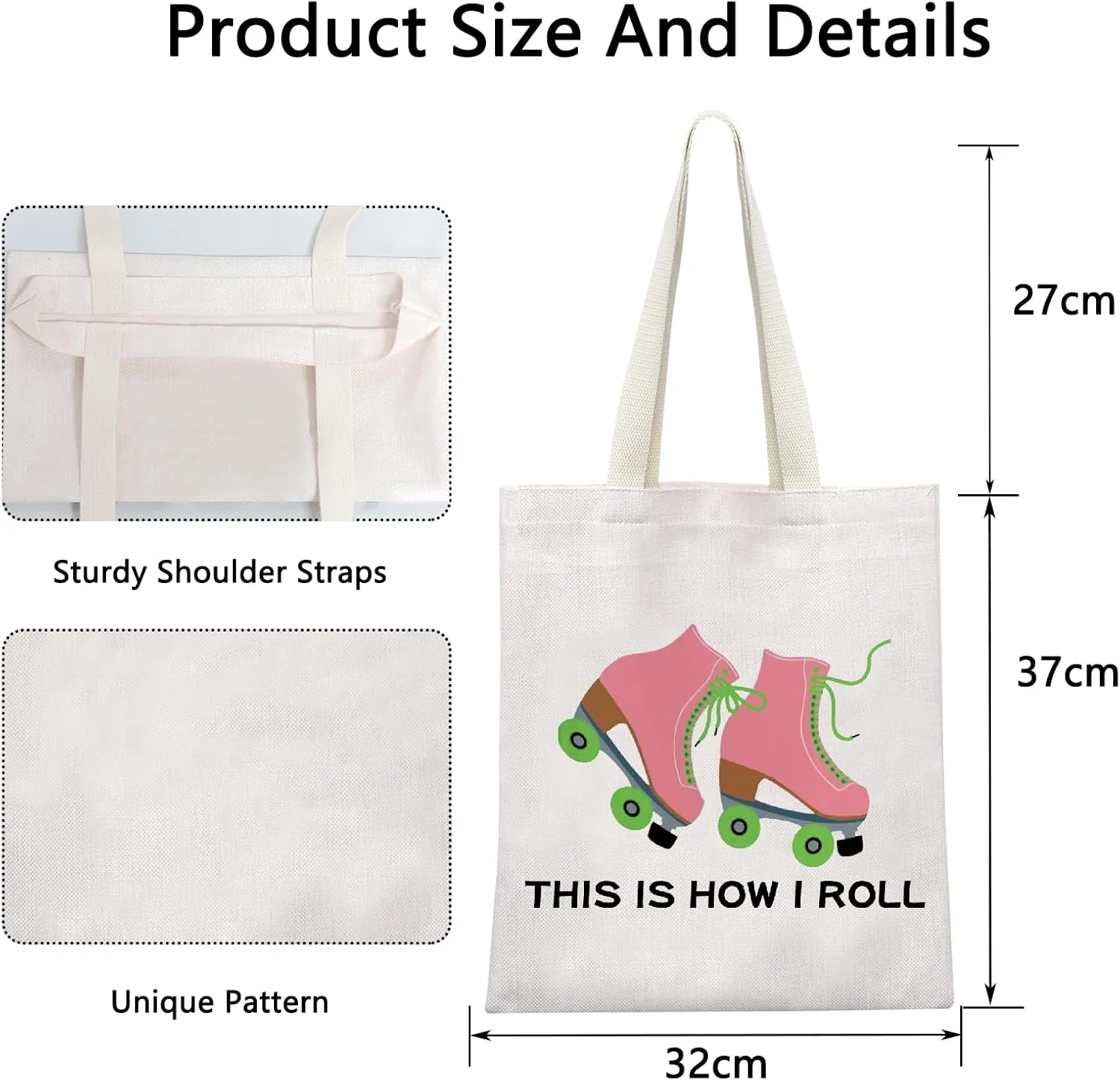 POFULL Roller Skater Gift Roller Skating Lover Tote Bag This Is How I Roll Cosmetic Bag (Roller Skater Tote Bag)