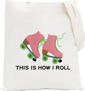 POFULL Roller Skater Gift Roller Skating Lover Tote Bag This Is How I Roll Cosmetic Bag (Roller Skater Tote Bag)