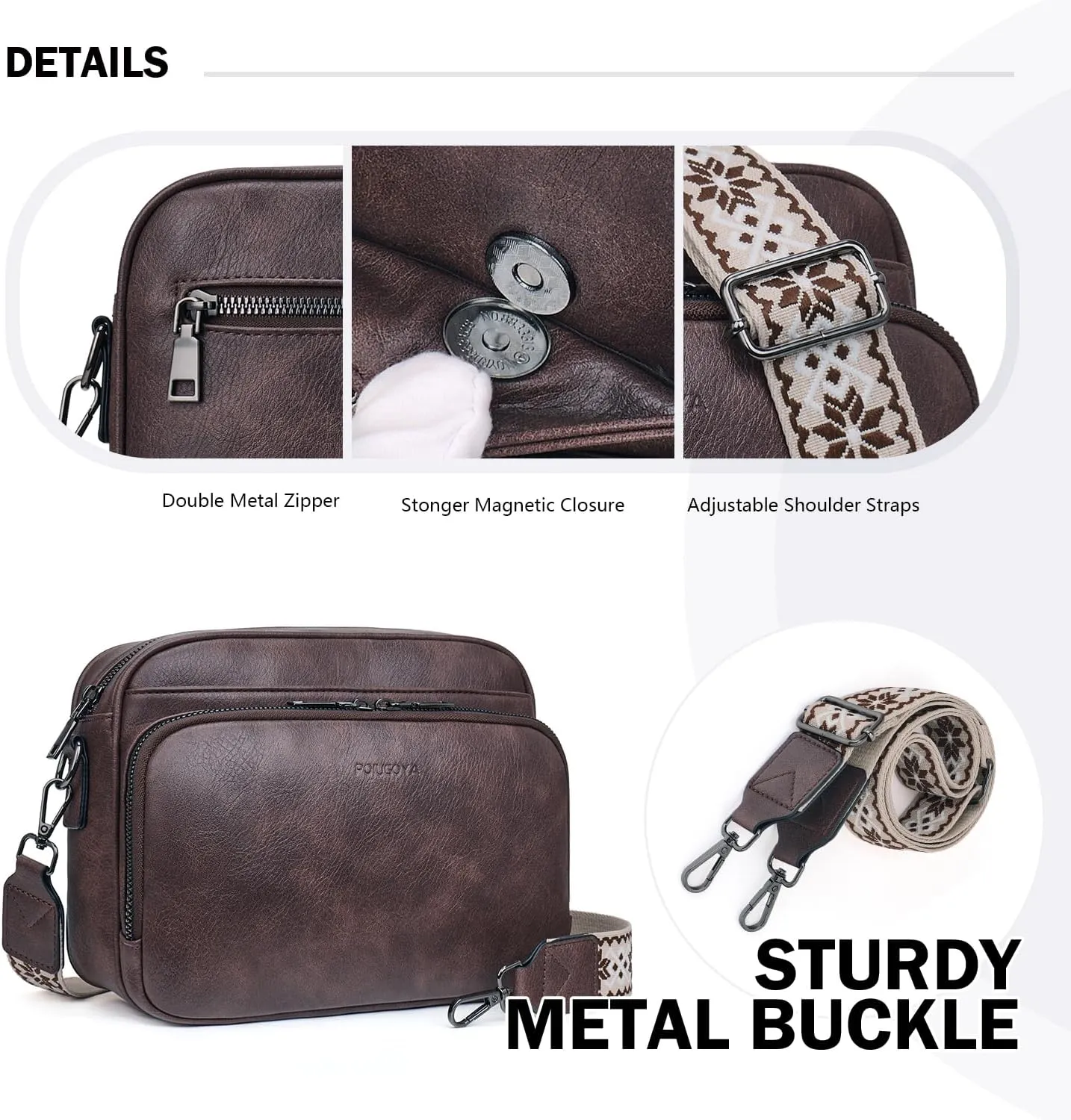 POIUGOYA Crossbody Purses for Women Trendy,Vegan Leather Medium Crossbody Bag,Women's Crossbody Travel Purse Built in Wallet