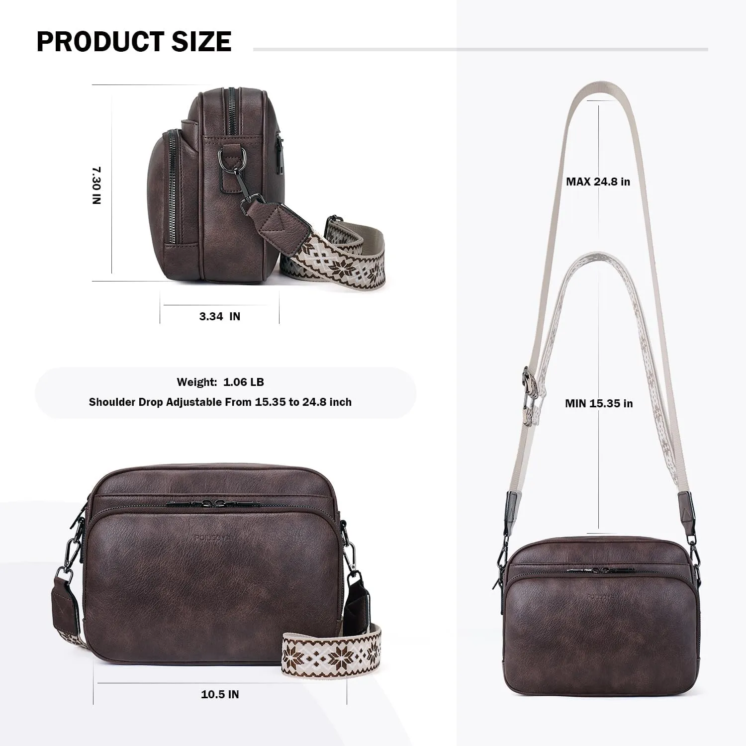 POIUGOYA Crossbody Purses for Women Trendy,Vegan Leather Medium Crossbody Bag,Women's Crossbody Travel Purse Built in Wallet