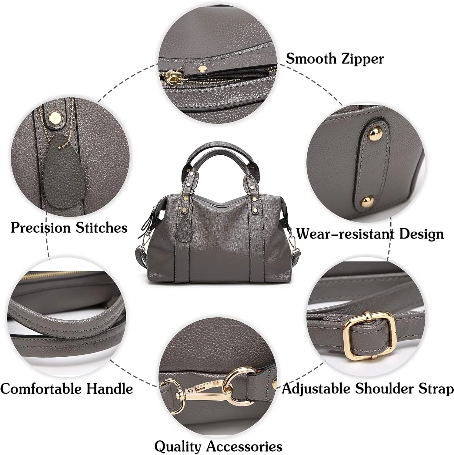 PORRASSO Elegant Ladies Shoulder Crossbody Top-Handle Work Travel Dating Boston Bag - Waterproof PU Leather Black