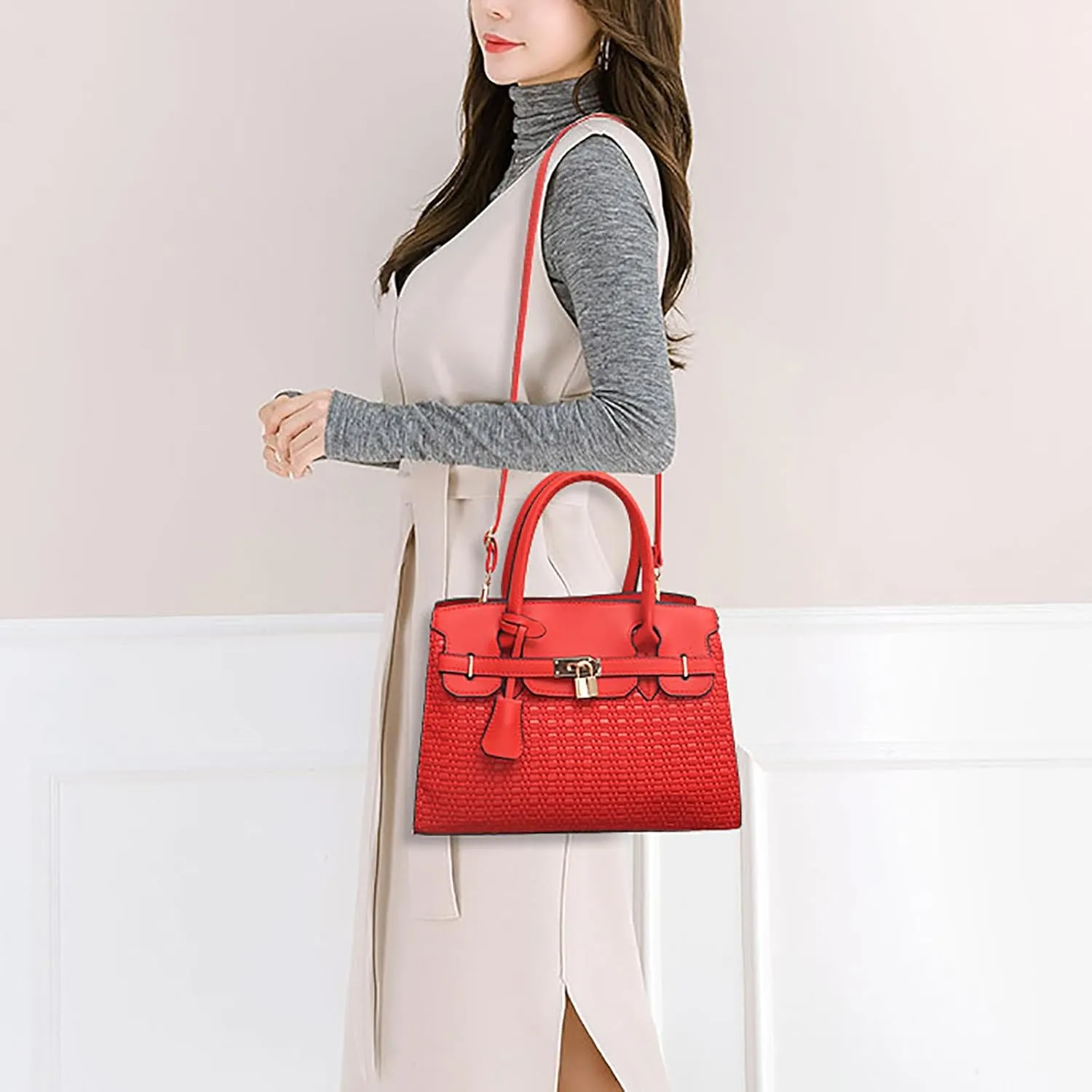 PORT&LOTUS Womens Top-handle Leather Handbags Totes Purses for Women Satchel Shoulder Bag for Ladies