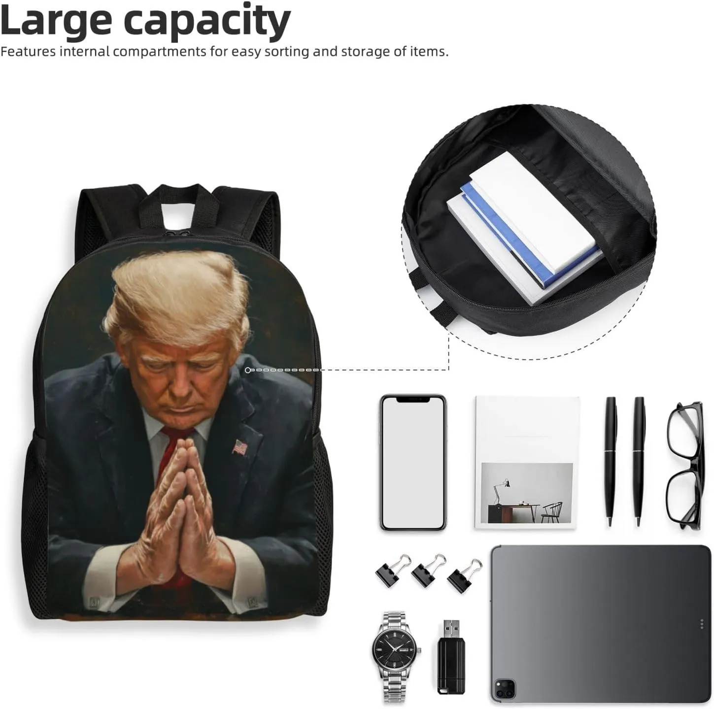 Pray For Trump Backpack Waterproof Anti Theft Durable Light Laptop Bag Backpacks For Women Men Travel Gym Backpack