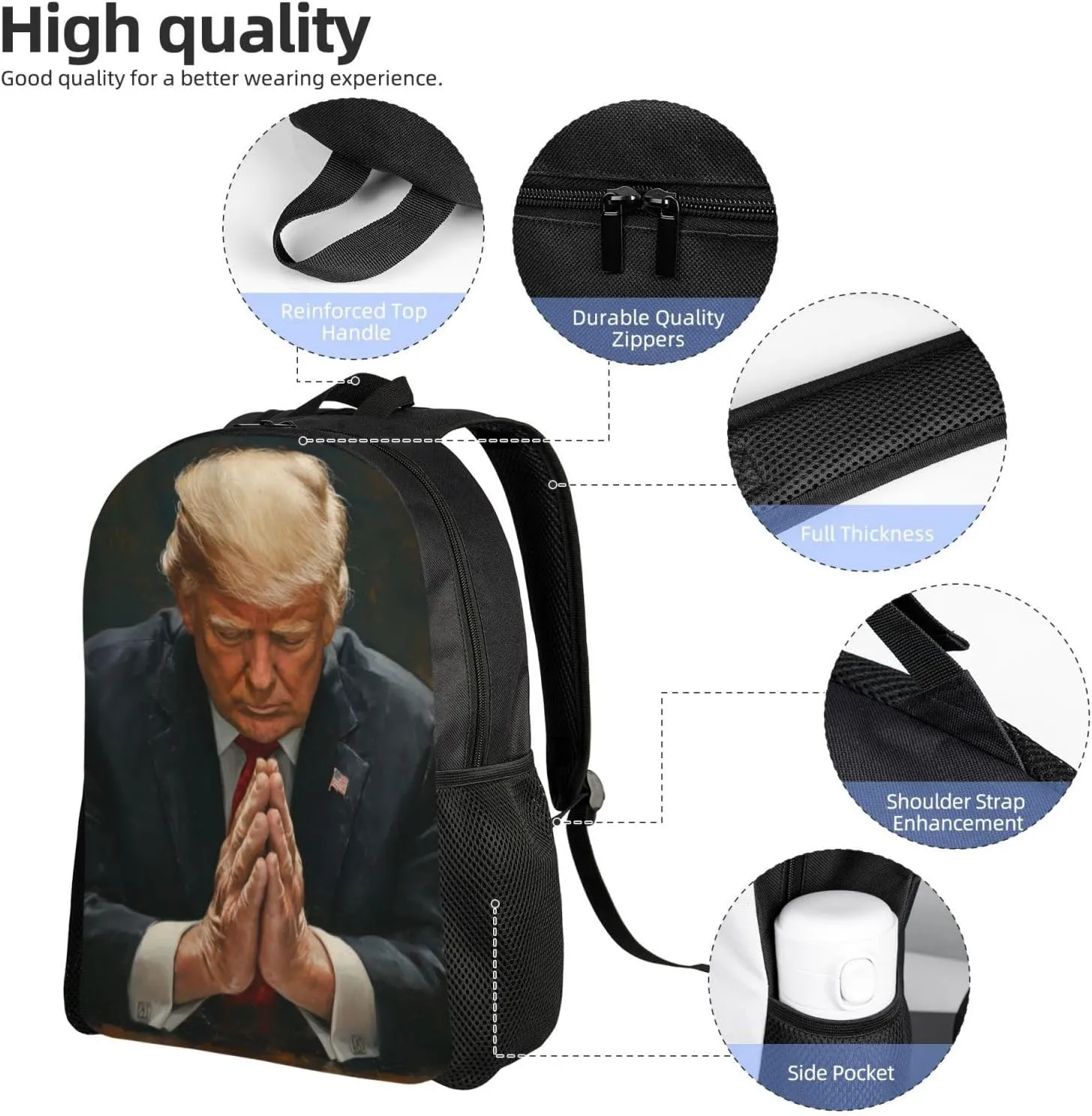 Pray For Trump Backpack Waterproof Anti Theft Durable Light Laptop Bag Backpacks For Women Men Travel Gym Backpack