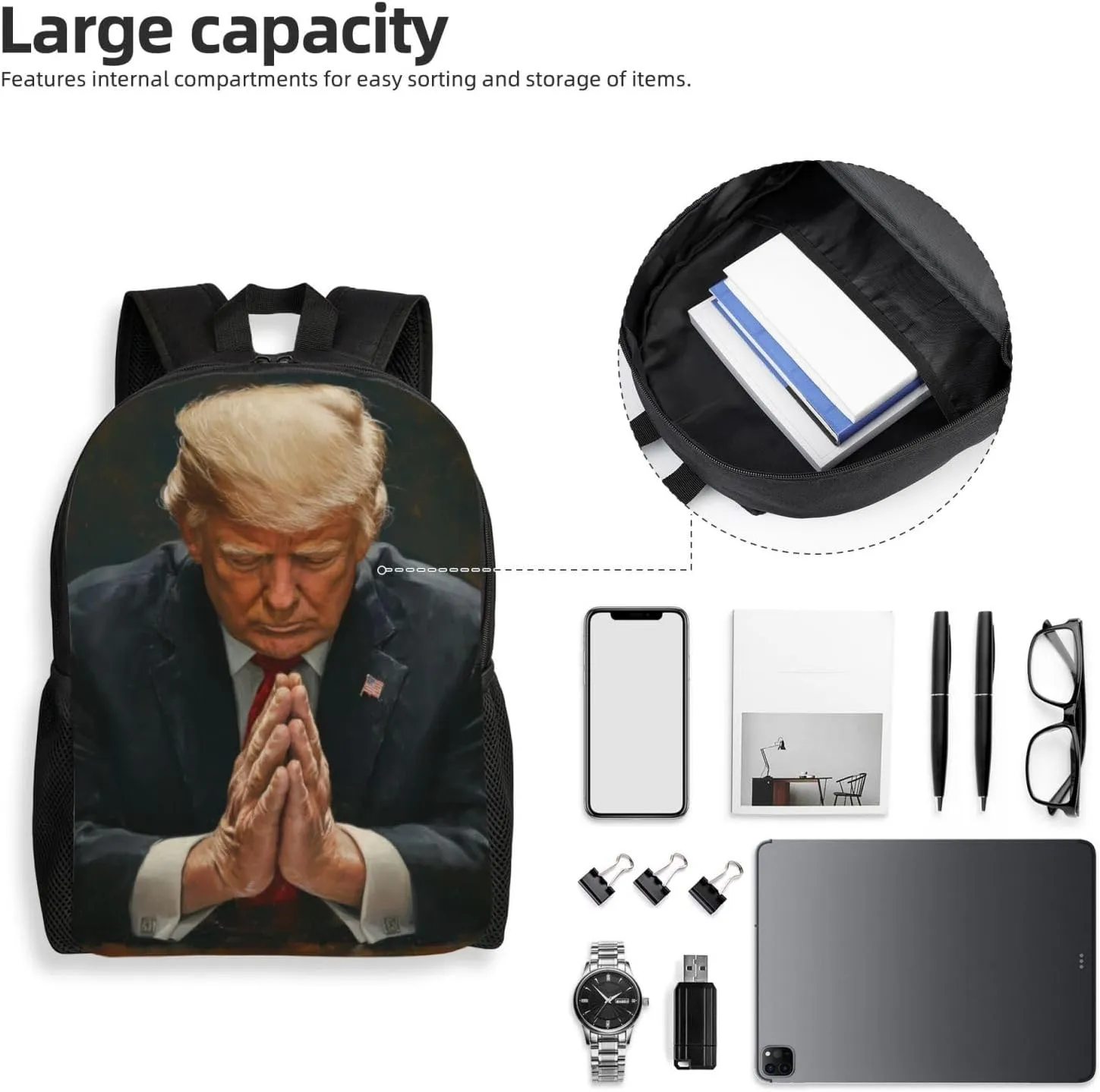 Pray Trump Backpack Waterproof Anti Theft Durable Light Laptop Bag Backpacks For Women Men Travel Gym Backpack