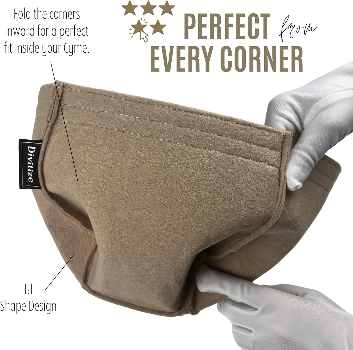 Premium Purse Organizer compatible with Cyme Bag Organizer - Handmade Tote Bag Insert 2mm Felt, Perfect Fit for Mini/Large Tote, Snug Sturdy (Beige, For Mini Cym*)