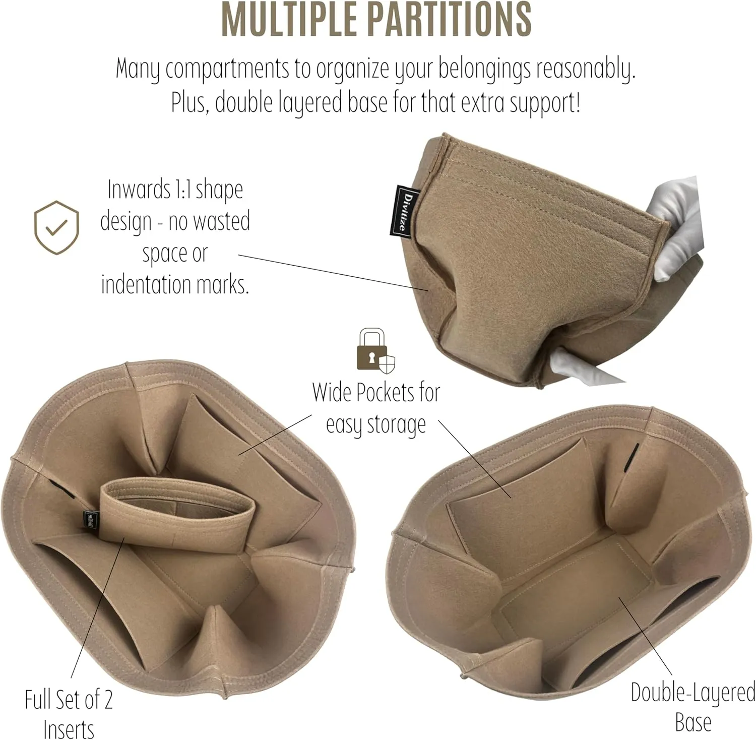 Premium Purse Organizer compatible with Cyme Bag Organizer - Handmade Tote Bag Insert 2mm Felt, Perfect Fit for Mini/Large Tote, Snug Sturdy (Beige, For Mini Cym*)