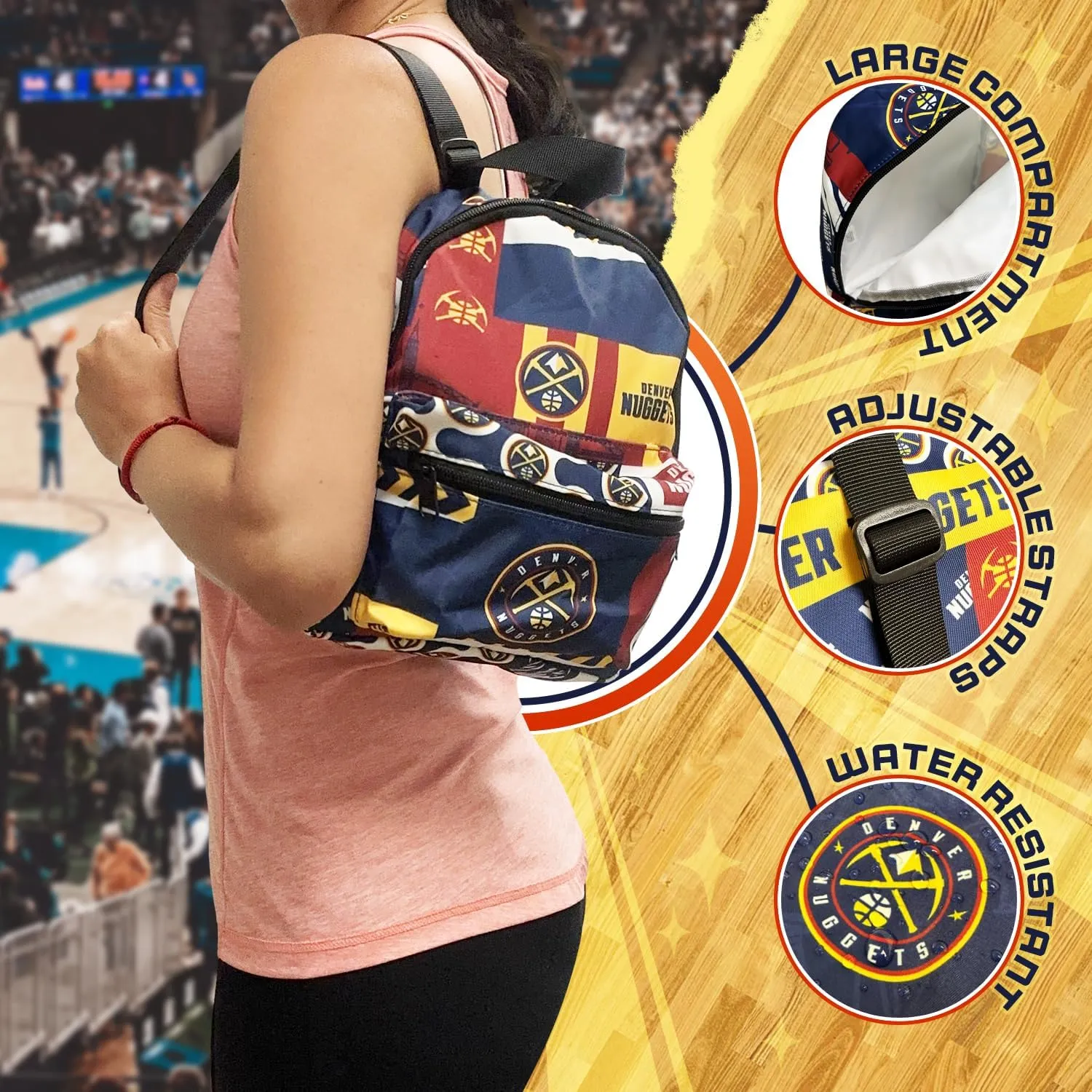 Pro Specialties Group Denver Nuggets Mini Backpack adult bag, perfect for women. Ideal small backpack Waterproof, and trendy