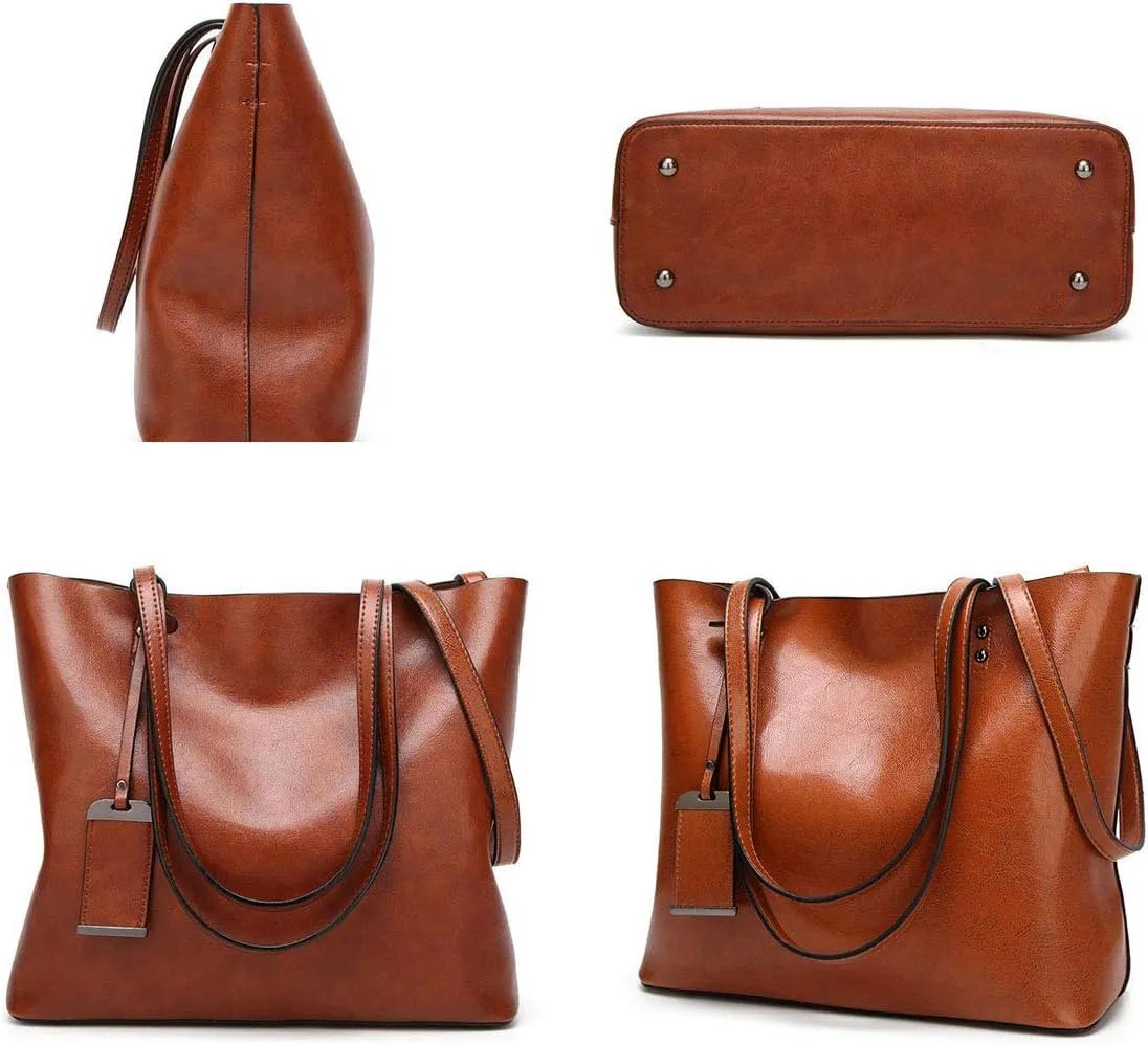 PU Leather Shoulder Bag Work Totes for Women Purse Handbag Coffee