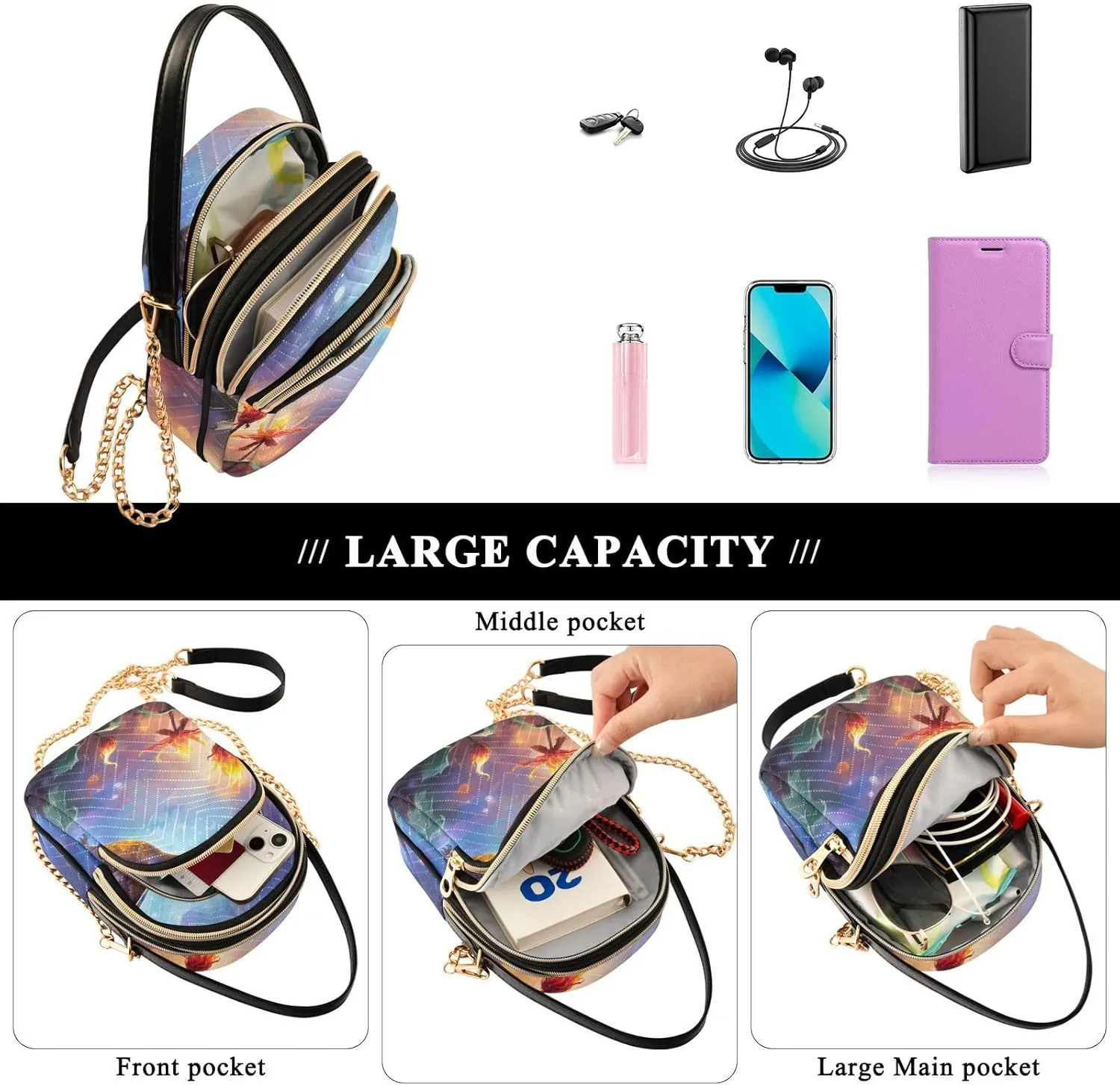 Purple Nebula Women Crossbody Handbag, Small Crossbody Bags for Women Trendy, Fall Crossbody Purse
