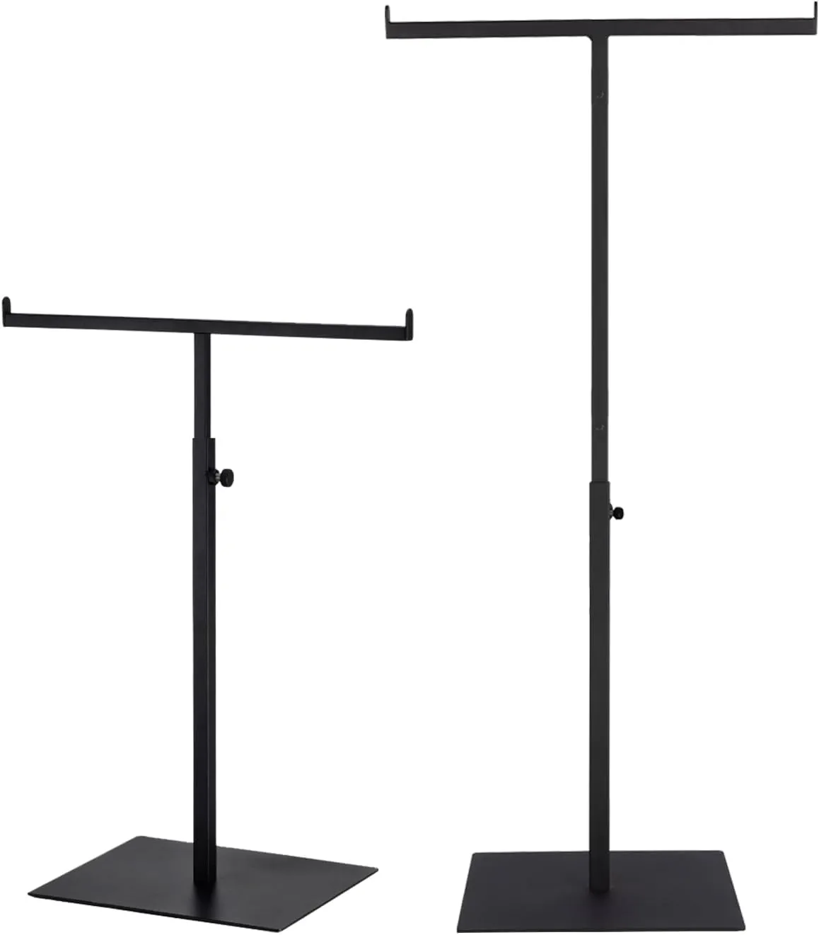 Purse Display Stand T Shaped, Countertop Jewelry/Scarf/Handbag T-Bar Display Stand, Tabletop Double Hook Hanging Stands for Long Necklaces, Metal with Adjustable Height (Black, 2Pcs)