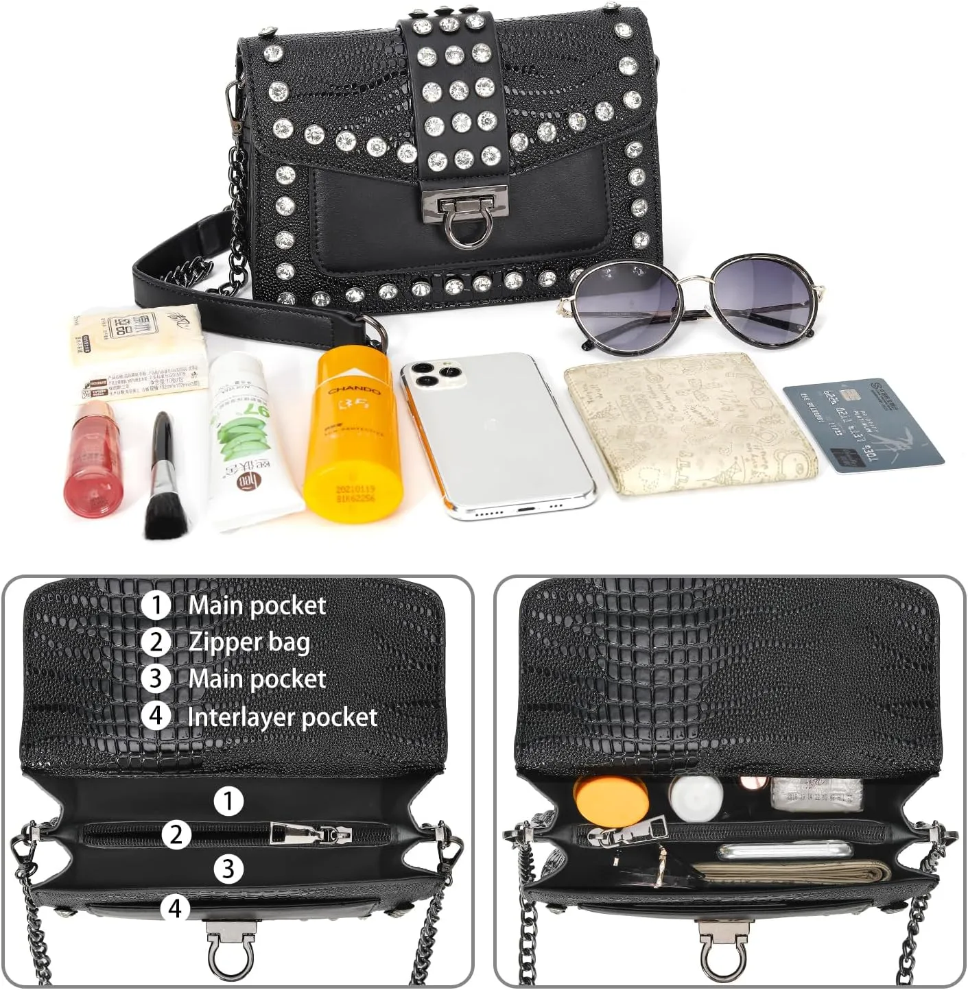 Purse for Women Trendy Leather Shoulder Bag Chain Ladies Crossbody Bags Vintage Crocodile Print Satchel Handbag for Women