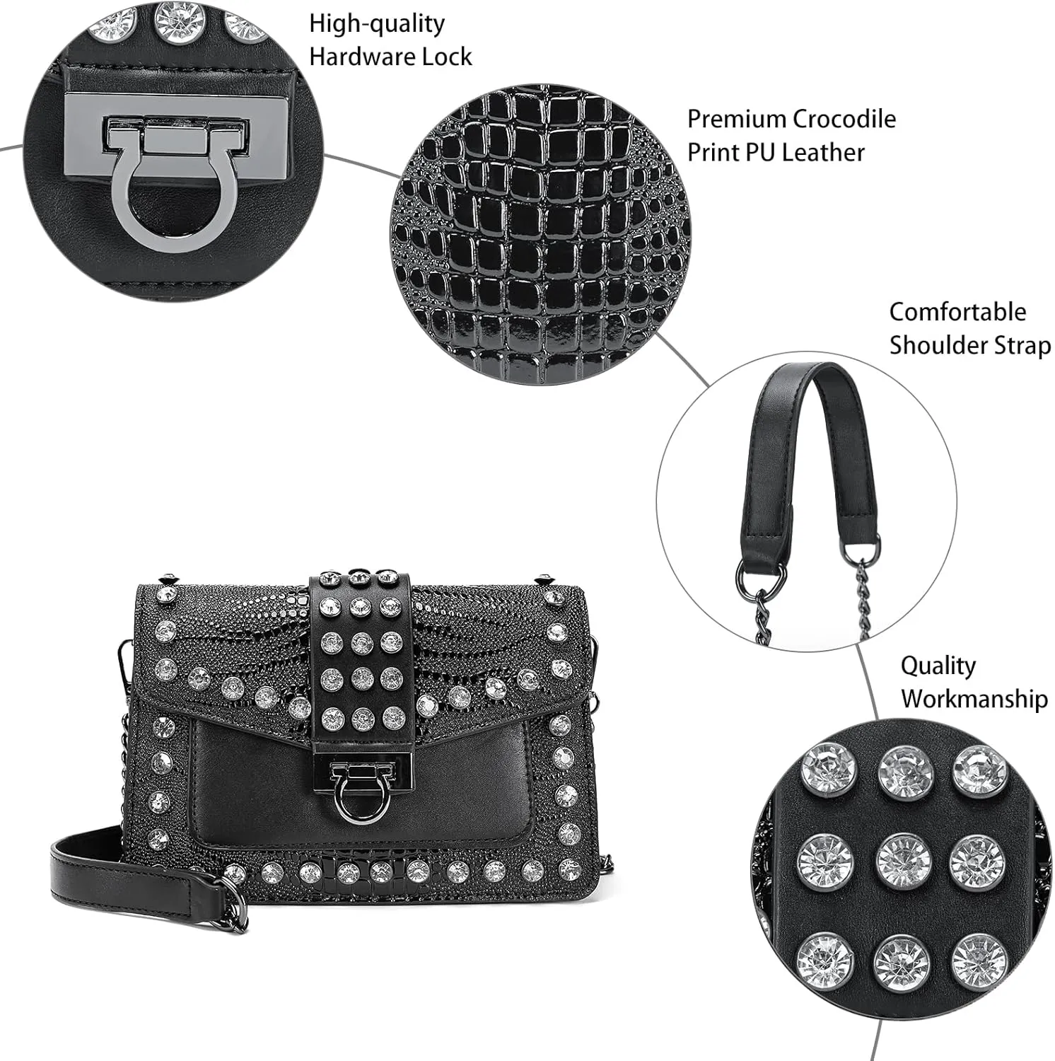 Purse for Women Trendy Leather Shoulder Bag Chain Ladies Crossbody Bags Vintage Crocodile Print Satchel Handbag for Women