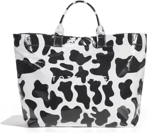 PVC Tote Bag,Leopard Print Bag Women's Letter Print Handbag Large Work Top-handle Handbag Carry All Plastic Totes