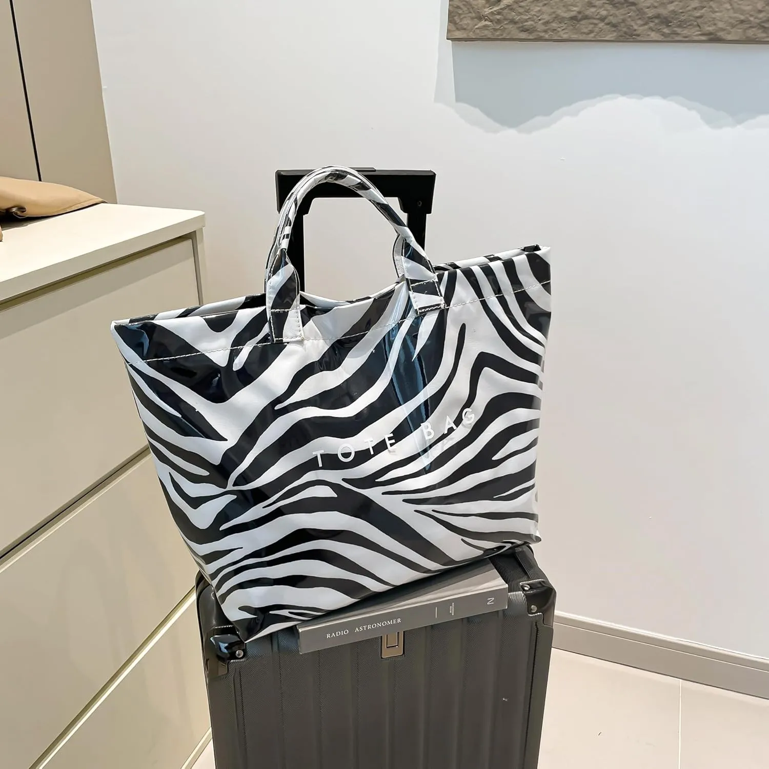 PVC Tote Bag,Leopard Print Bag Women's Letter Print Handbag Large Work Top-handle Handbag Carry All Plastic Totes