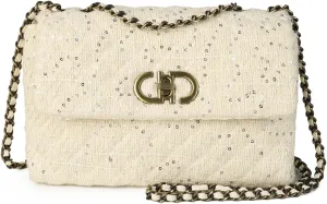Quilted Crossbody Bag for Women,Elegant Tweed Purse with Chain Strap,Shoulder Handbag, Evening Clutch for Weddings