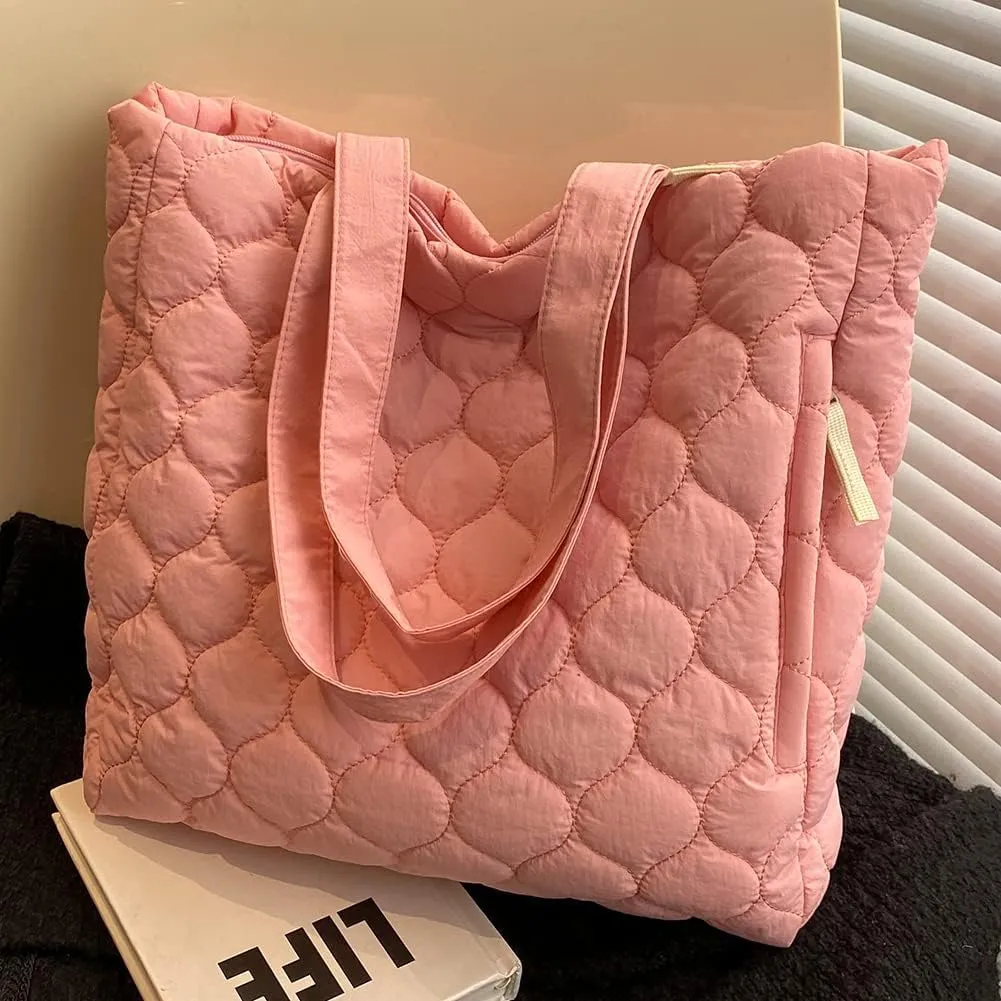 Quilted Shoulder Bag Large Capacity Winter Ladies Shopper Bag Fashion Cotton-Padded Nylon Elegant Soft Portable fo