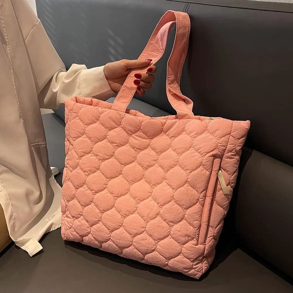 Quilted Shoulder Bag Large Capacity Winter Ladies Shopper Bag Fashion Cotton-Padded Nylon Elegant Soft Portable fo