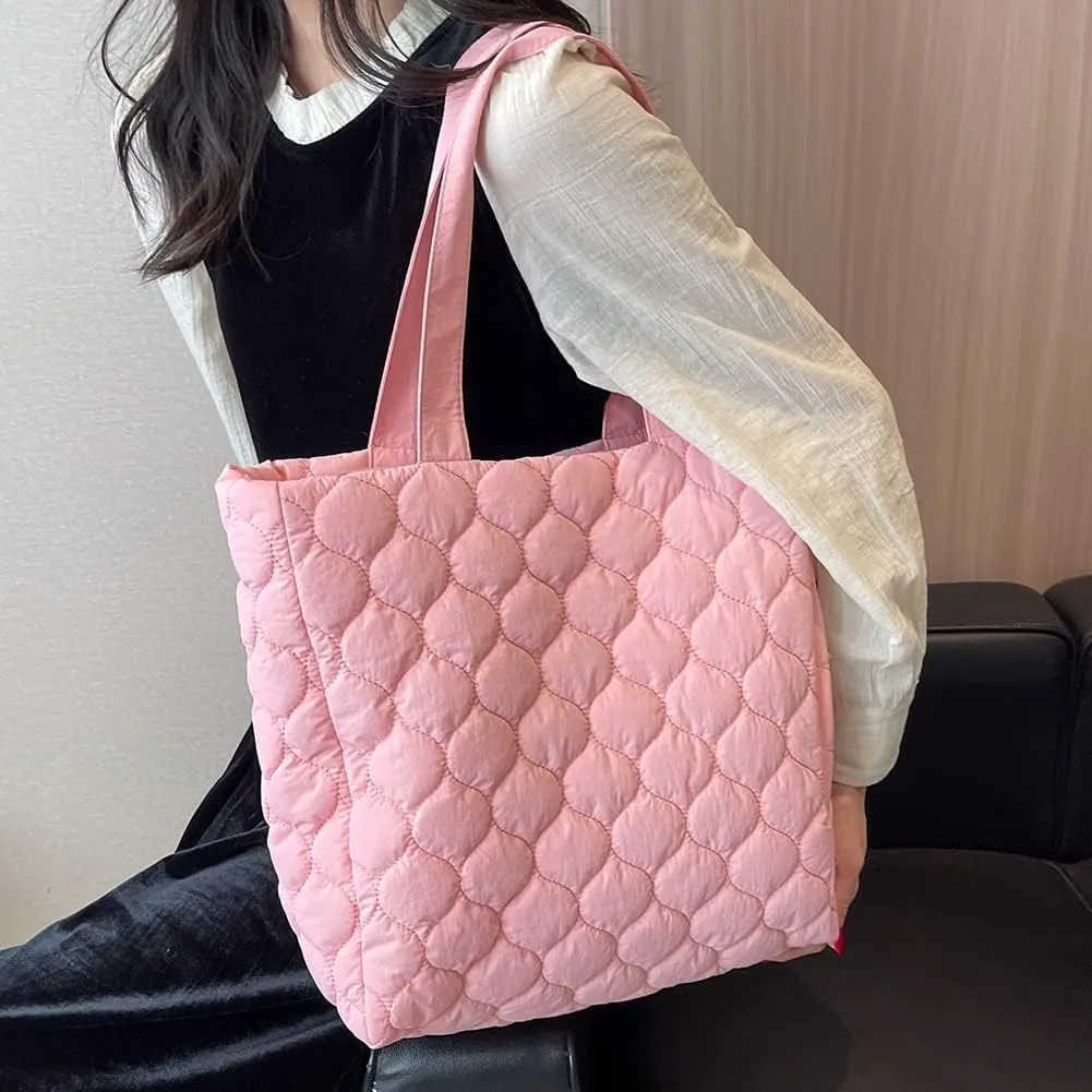 Quilted Shoulder Bag Large Capacity Winter Ladies Shopper Bag Fashion Cotton-Padded Nylon Elegant Soft Portable fo