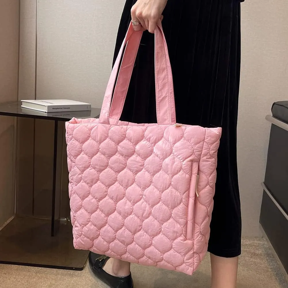 Quilted Shoulder Bag Large Capacity Winter Ladies Shopper Bag Fashion Cotton-Padded Nylon Elegant Soft Portable fo