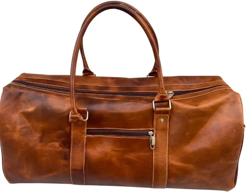 "Premium Genuine Leather Travel Weekender Duffel Bag - Stylish, Durable Gym & Outdoor Carryall, Multi-Use Design for Men, Perfect for Weekend Getaways, Workouts & Adventure Trips" (20 inch)