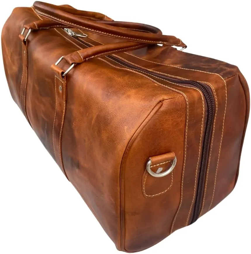 "Premium Genuine Leather Travel Weekender Duffel Bag - Stylish, Durable Gym & Outdoor Carryall, Multi-Use Design for Men, Perfect for Weekend Getaways, Workouts & Adventure Trips" (20 inch)