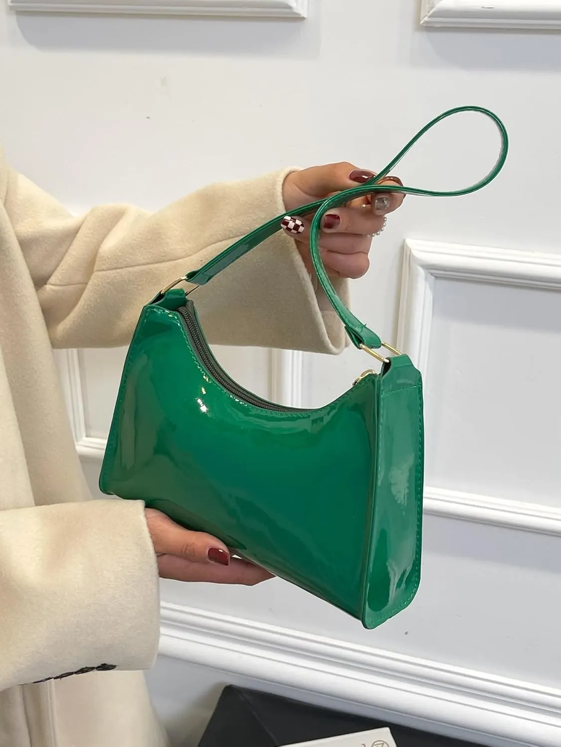QWINEE Women's Artificial Patent Leather Tote - Square, Satchel, Ladies Shoulder Totes, Crossbody Bags